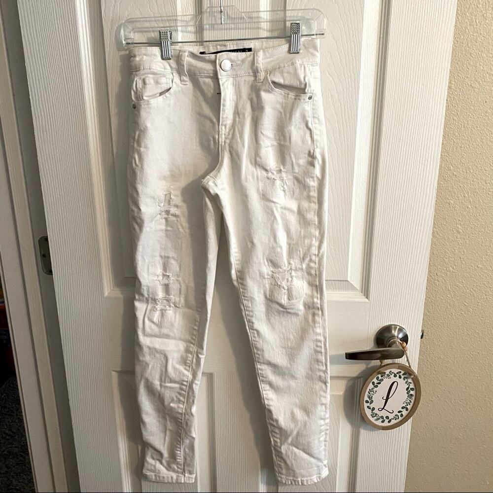 Tinseltown Modest Deconstructed Ripped White Jeans Size 3